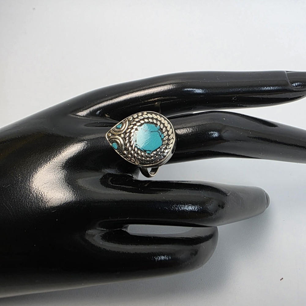 Turquoise Ring Tibetan Handmade Dangle Size 9 Boho Style Southwestern Ethnic New